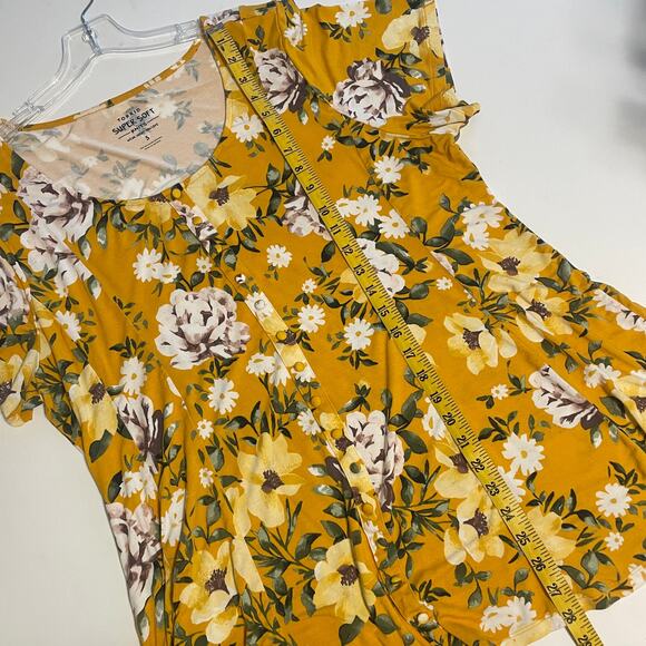 Torrid Super Soft Mustard Floral Top Womens 2X Fit & Flare Button Front Knit - Picture 9 of 9